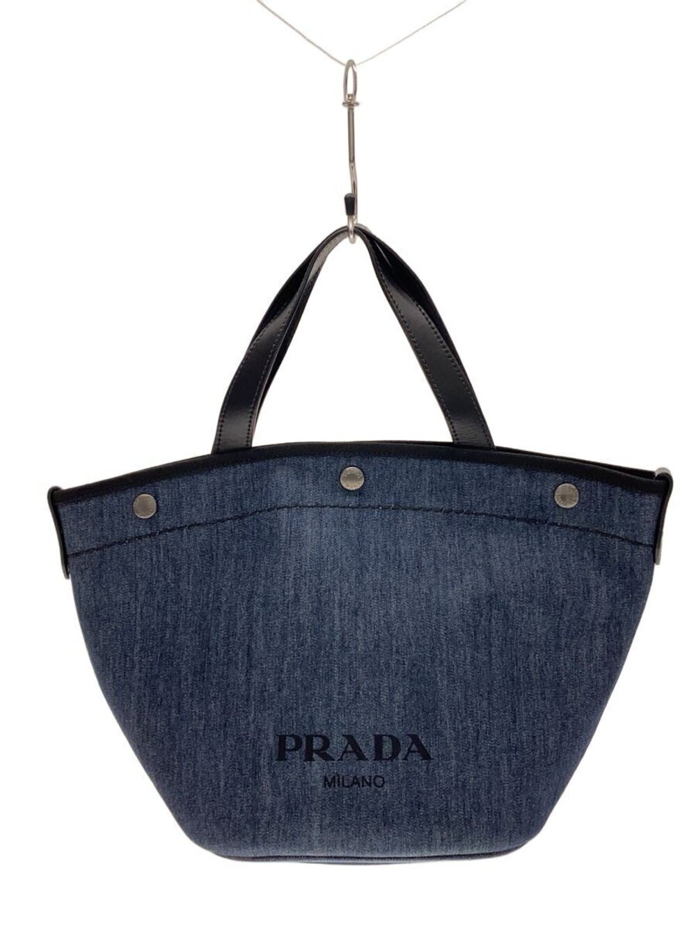 Prada Denim Handbag White on the inside